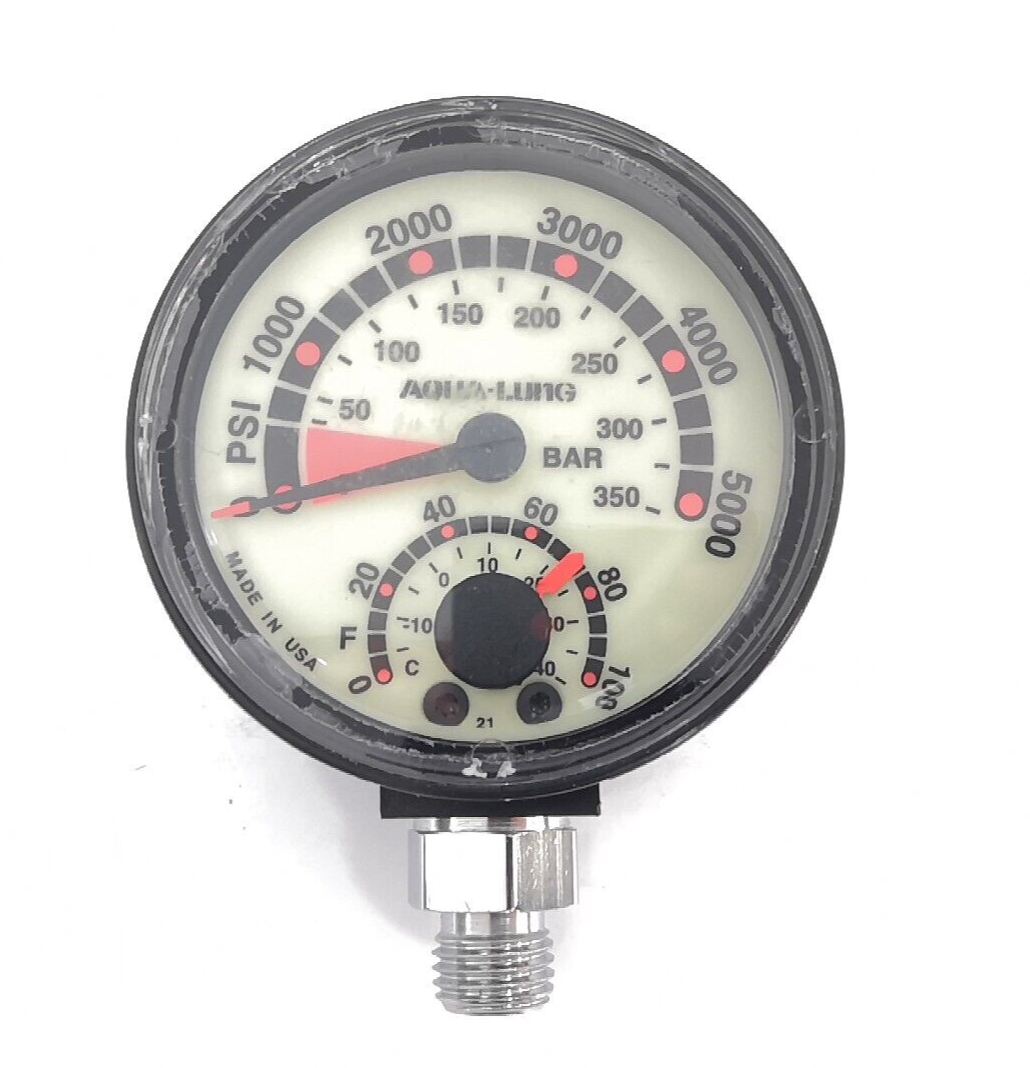 Aqua Lung 5000 PSI SPG 350 Bar Submersible Pressure Gauge Thermometer Scuba Dive