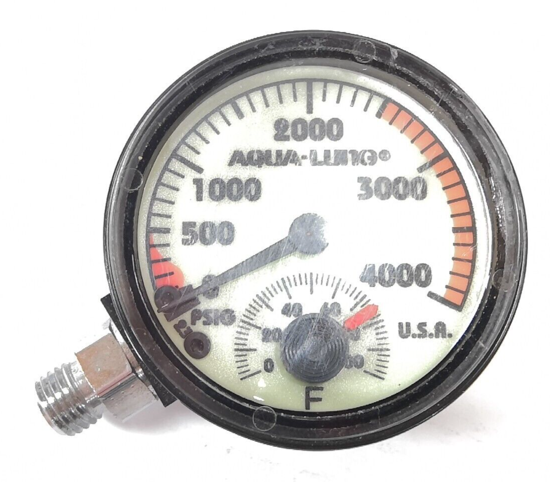 Aqua Lung 4000 PSI SPG Submersible Pressure Gauge 4,000 Scuba Dive w Thermometer