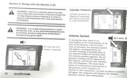 US Divers / Aqua Lung Monitor 3 Air Scuba Dive Computer Printed Owner's Manual