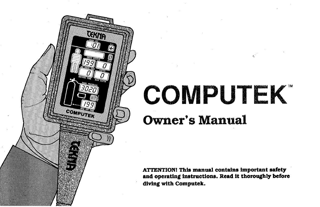 Tekna COMPUTEK Scuba Dive Computer Manual Printed 38 Pages (Ocean Edge Digitek)