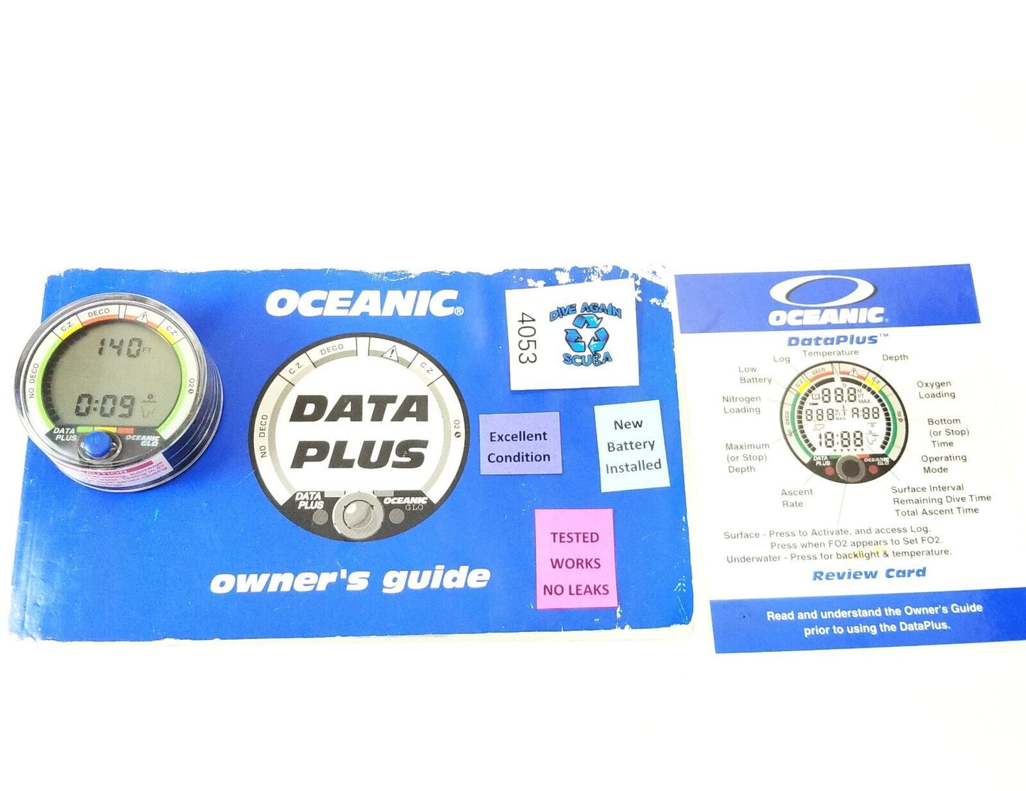 Oceanic Data Plus Air & Nitrox Puck Scuba Dive Computer + Manual, Reference Card