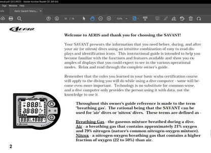 Aeris Savant Scuba Dive Computer Manual Printed 68 Pages