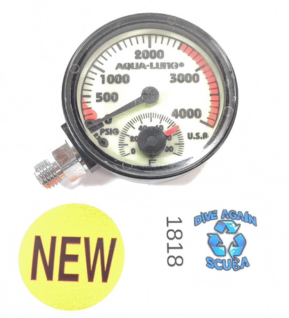 Aqua Lung 4000 PSI SPG Submersible Pressure Gauge 4,000 Scuba Dive w Thermometer