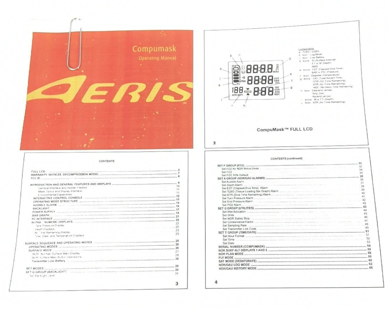 Aeris CompuMask Scuba Dive Wireless Computer Operating Manual Printed Compu Mask