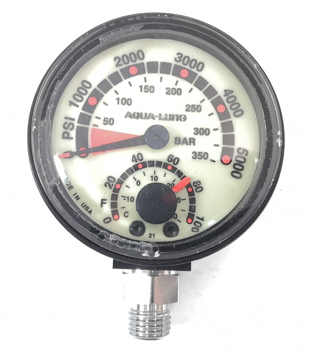 Aqua Lung 5000 PSI SPG 350 Bar Submersible Pressure Gauge Thermometer Scuba Dive