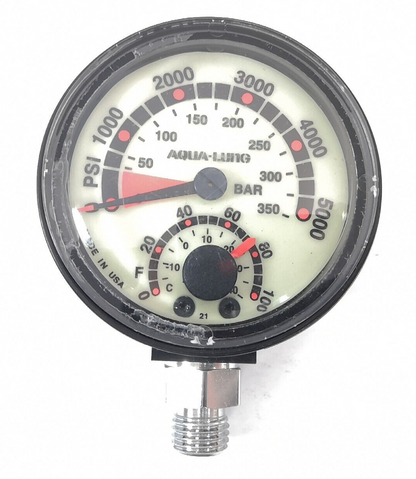 Aqua Lung 5000 PSI SPG 350 Bar Submersible Pressure Gauge Thermometer Scuba Dive