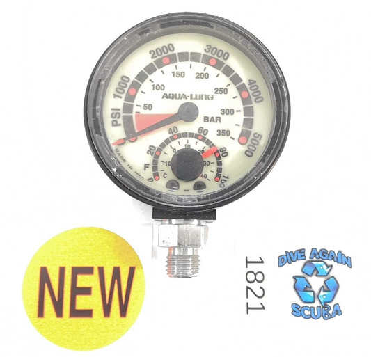 Aqua Lung 5000 PSI SPG 350 Bar Submersible Pressure Gauge Thermometer Scuba Dive