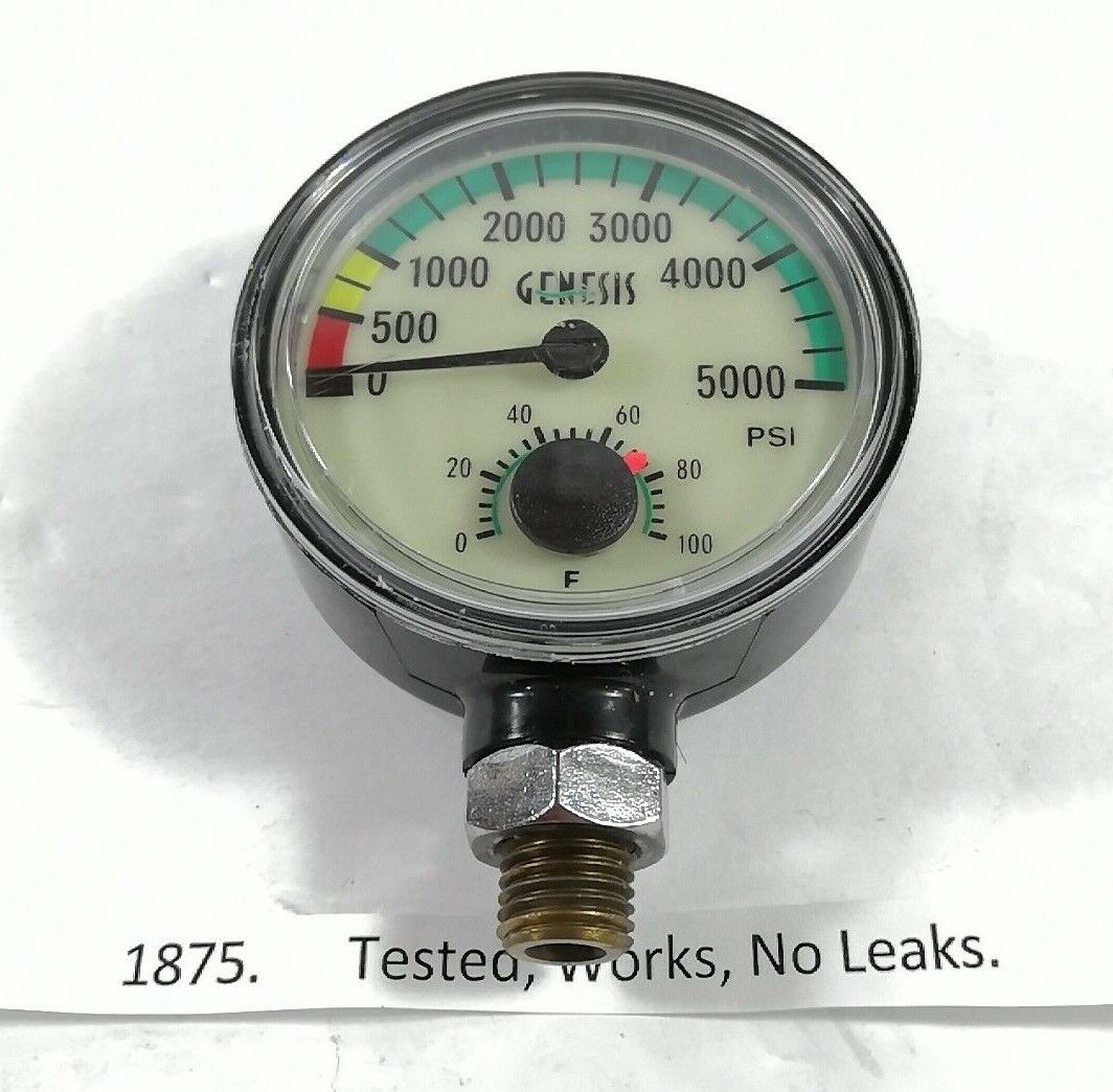 Genesis Sherwood 5000 PSI SPG Submersible Scuba Pressure Gauge w Thermometer