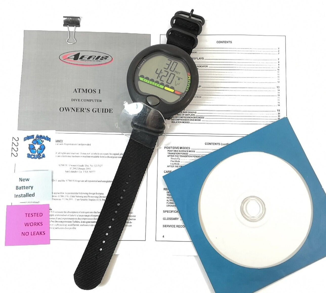 Aeris Atmos1 Air Scuba Dive Wrist Computer + NEW Wrist Strap Atmos 1       #2222