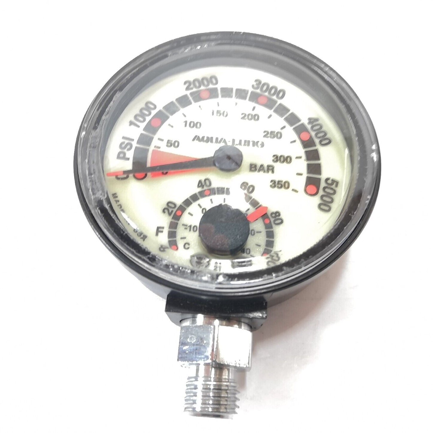 Aqua Lung 5000 PSI SPG 350 Bar Submersible Pressure Gauge Thermometer Scuba Dive