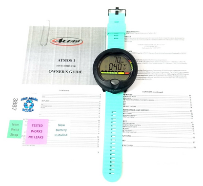 Aeris Atmos1 Air Scuba Dive Wrist Computer Atmos 1 + Manual & Blue Strap #3887