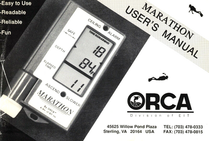 Orca Marathon Scuba Dive Computer Printed Manual US Divers Aqualung Monitor 2 M1