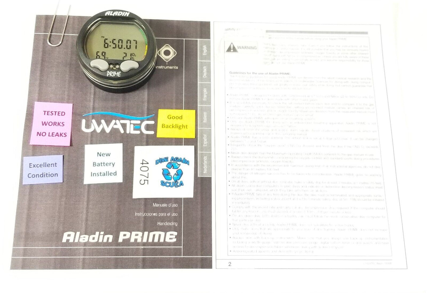 Uwatec Aladin Prime Puck Scuba Dive Diving Computer Module Air & Nitrox EXELLENT