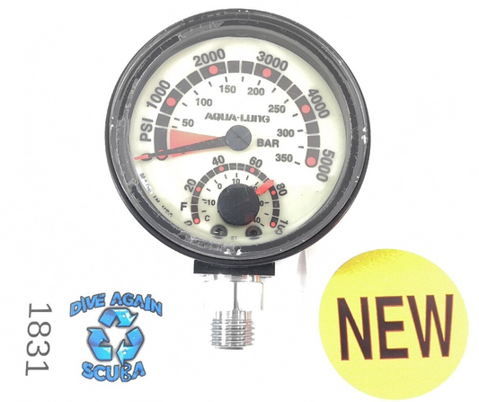 Aqua Lung 5000 PSI SPG 350 Bar Submersible Pressure Gauge Thermometer Scuba Dive