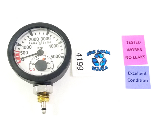 Aqua Lung 5000 PSI SPG Pressure Gauge + Thermometer Scuba Dive (Oceanic Swiv